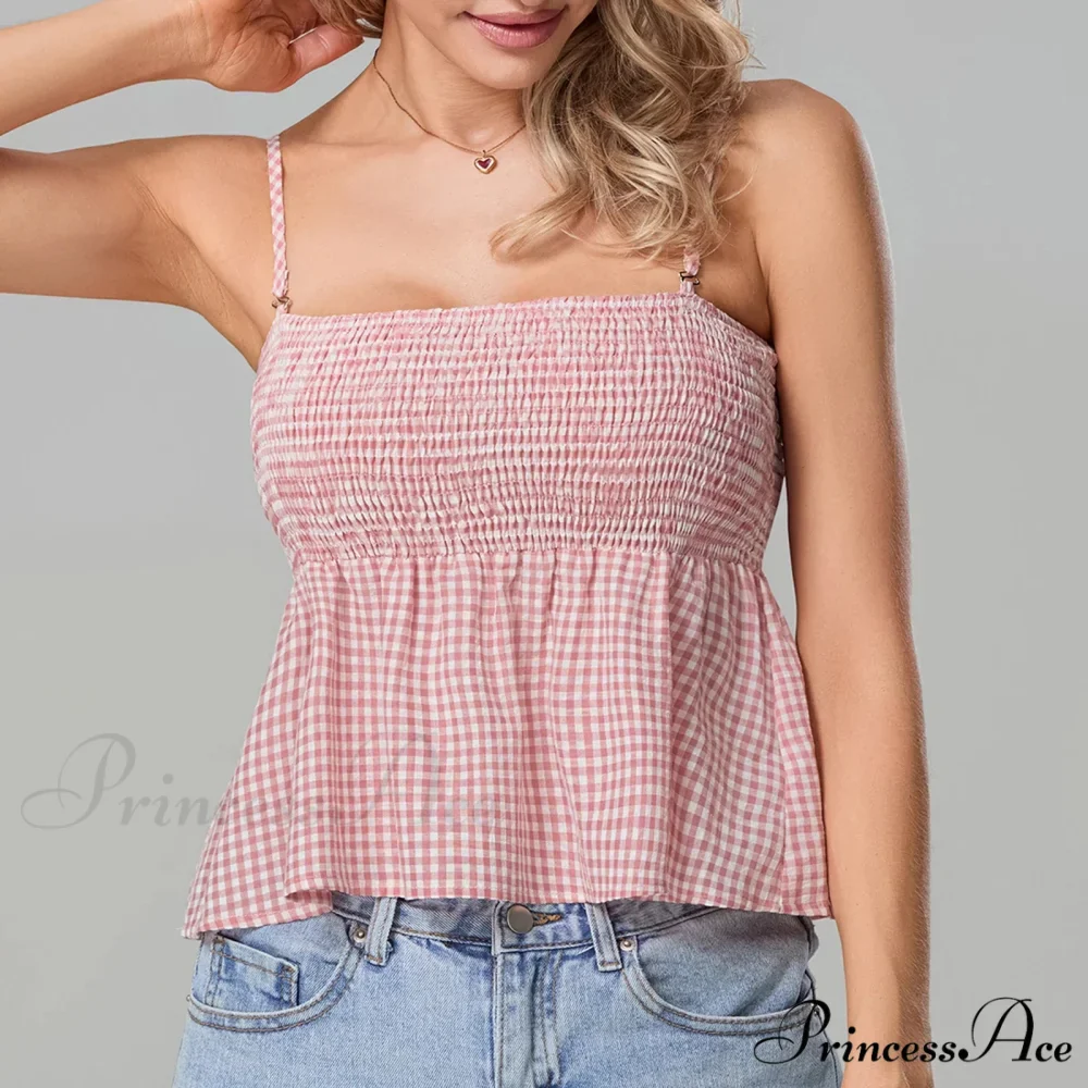 Shirred Checked Peplum Crop Top - Image 3