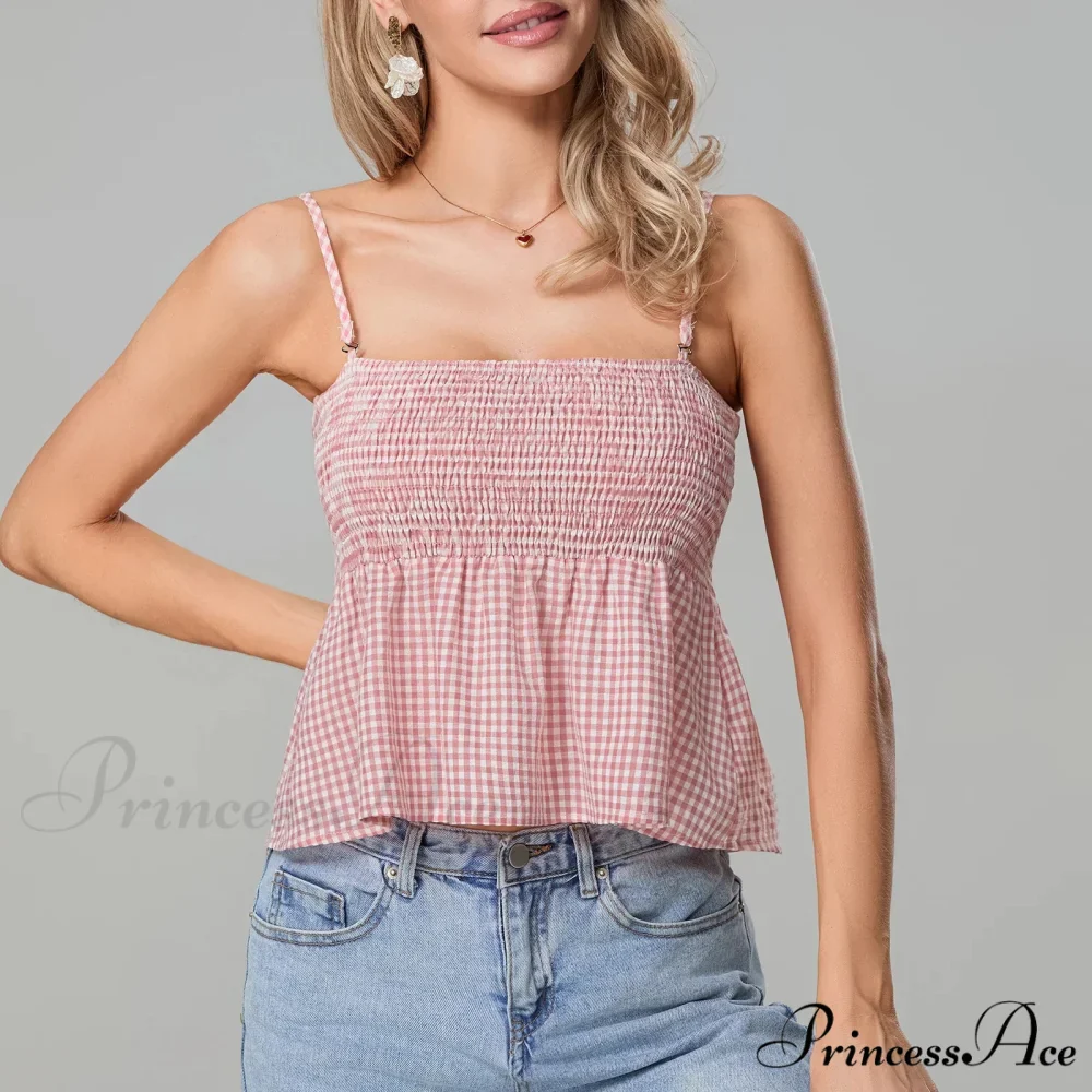 Shirred Checked Peplum Crop Top - Image 4