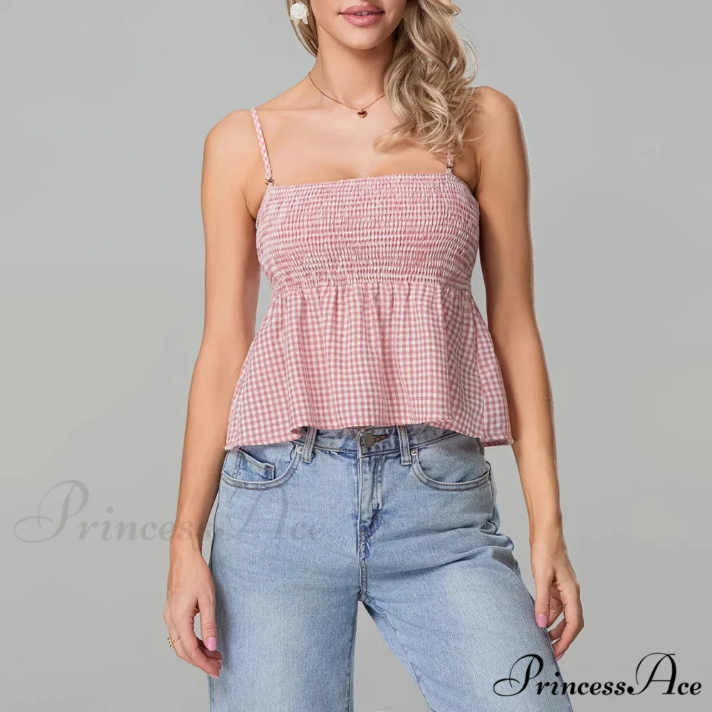 Shirred Checked Peplum Crop Top - Image 5