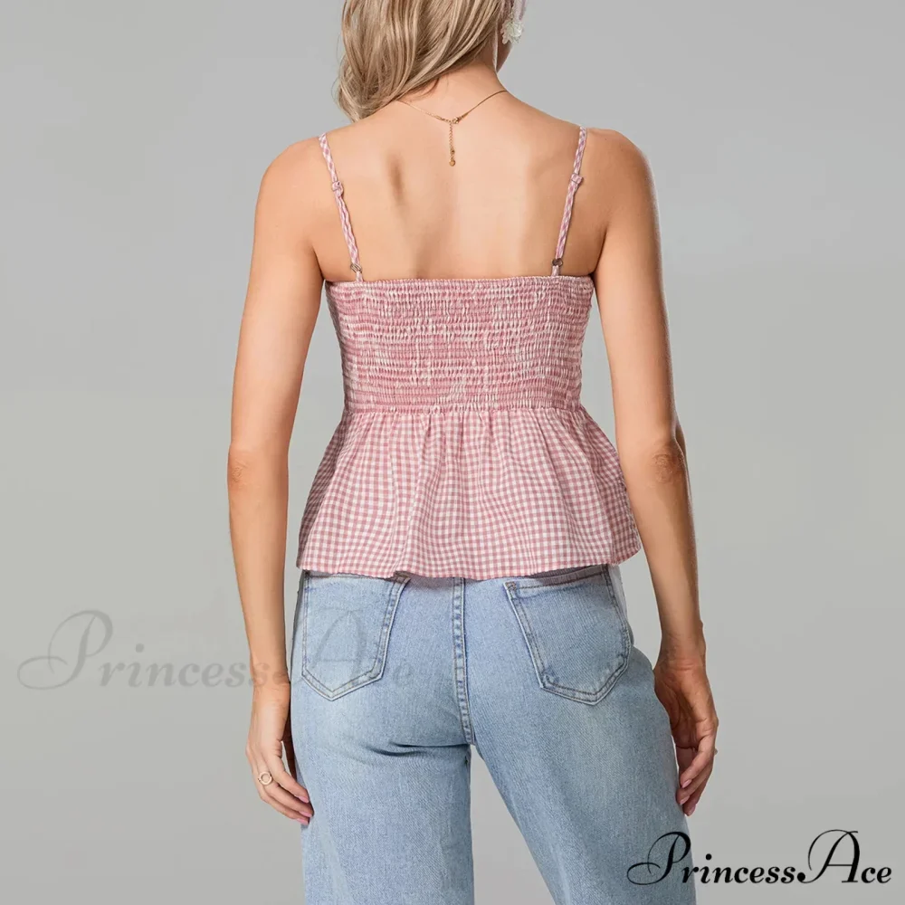 Shirred Checked Peplum Crop Top - Image 6