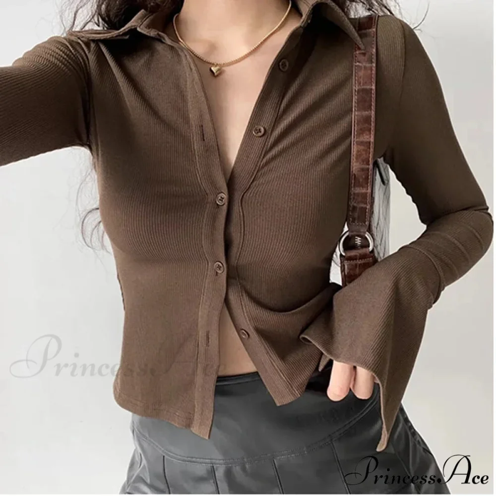 Shirt Collar Flared Sleeve Top - Image 10