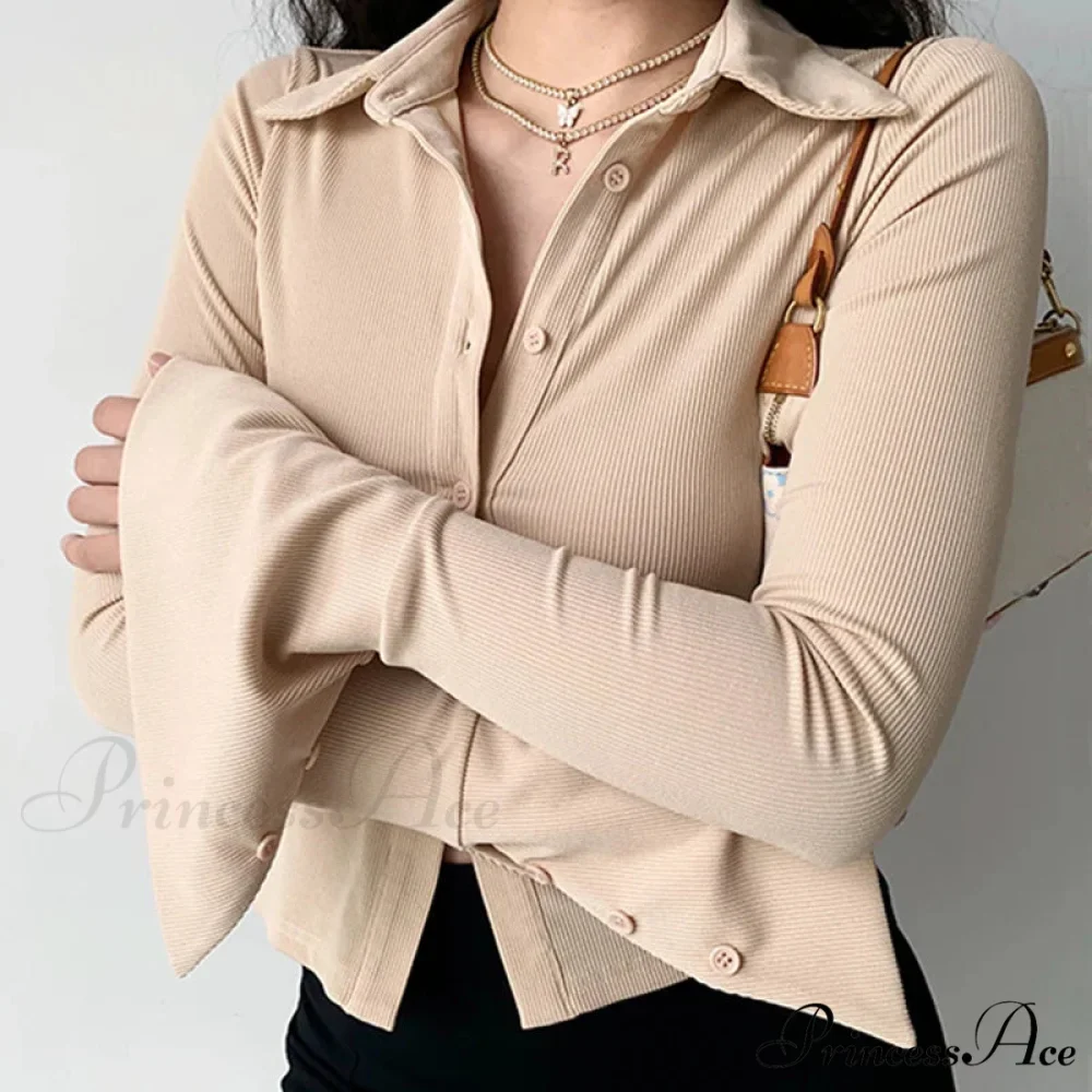 Shirt Collar Flared Sleeve Top - Image 5