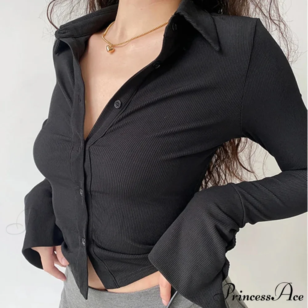 Shirt Collar Flared Sleeve Top - Image 7