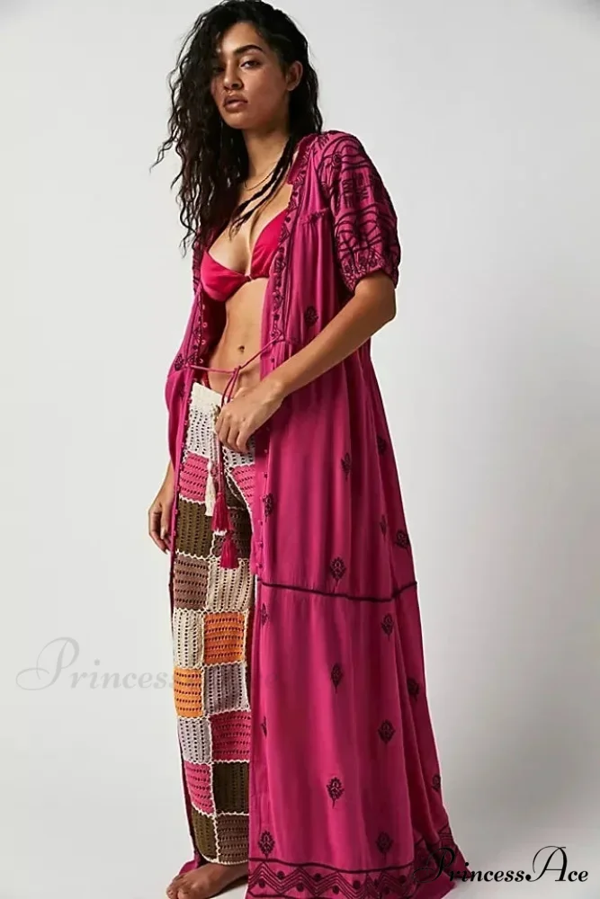 Shirt Down Stitched Short Sleeve Stylish Boho Dress - Image 2