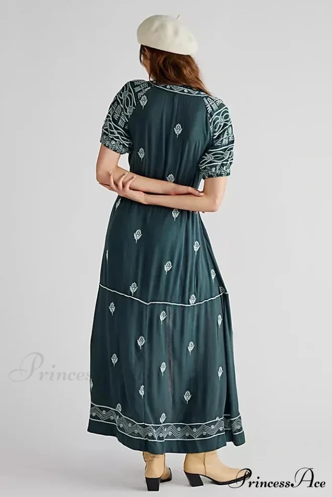 Shirt Down Stitched Short Sleeve Stylish Boho Dress - Image 4