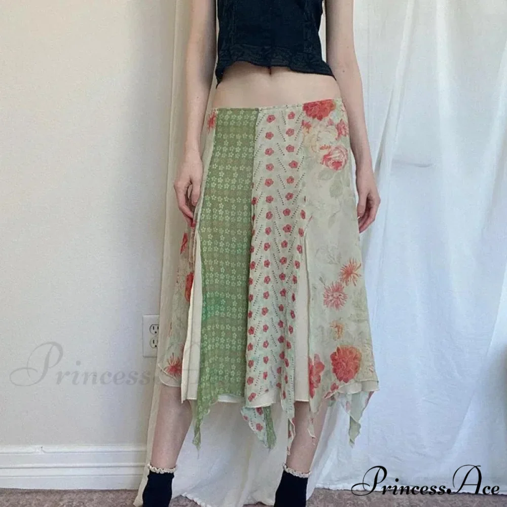 Short Waist Hippie Skirts Uneven Size Flower Chiffon Holiday - Image 2