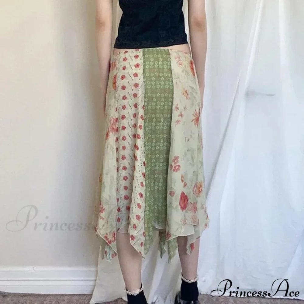 Short Waist Hippie Skirts Uneven Size Flower Chiffon Holiday - Image 3