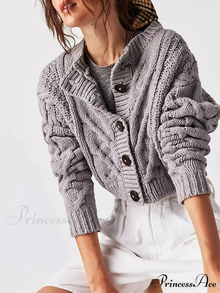 Shortened Cable Knit Button-Up Sweater - Image 10