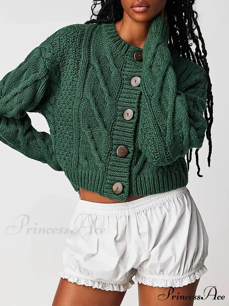Shortened Cable Knit Button-Up Sweater - Image 12