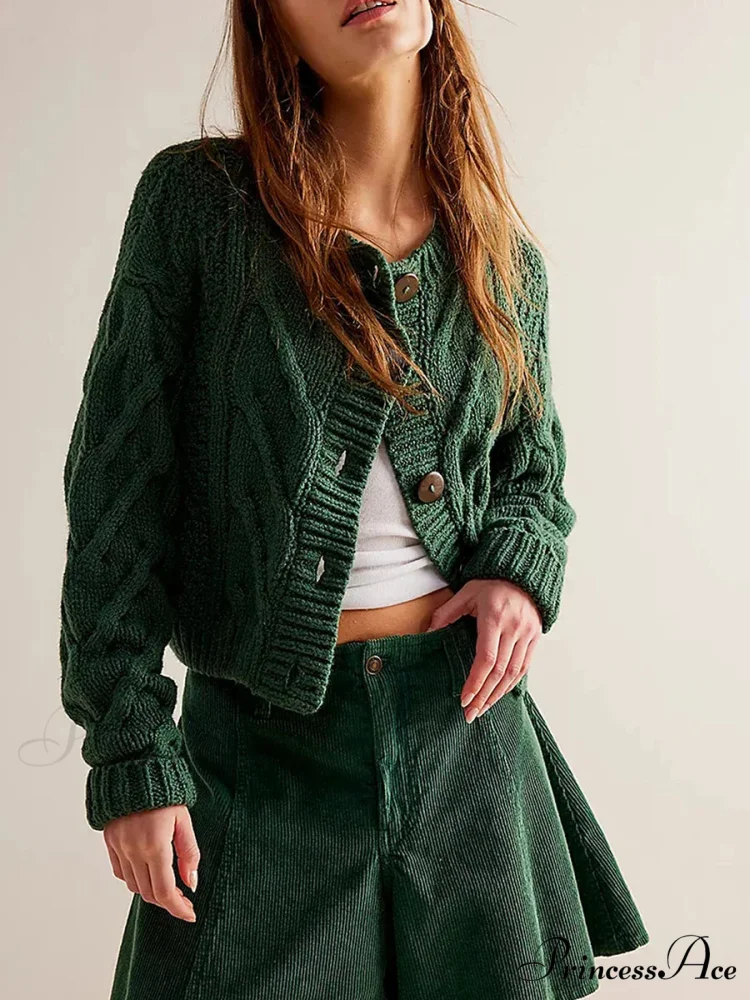 Shortened Cable Knit Button-Up Sweater - Image 3