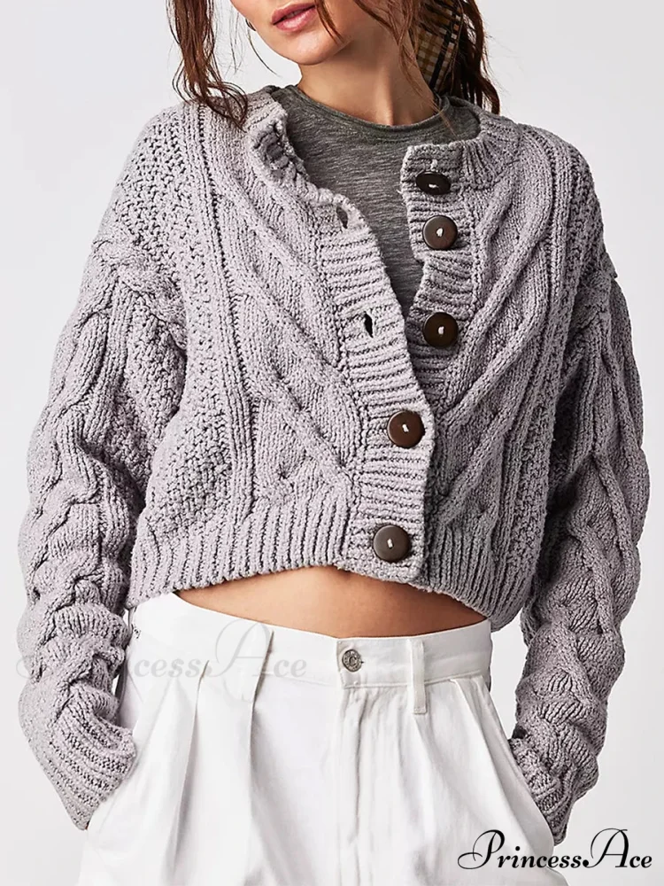 Shortened Cable Knit Button-Up Sweater - Image 6