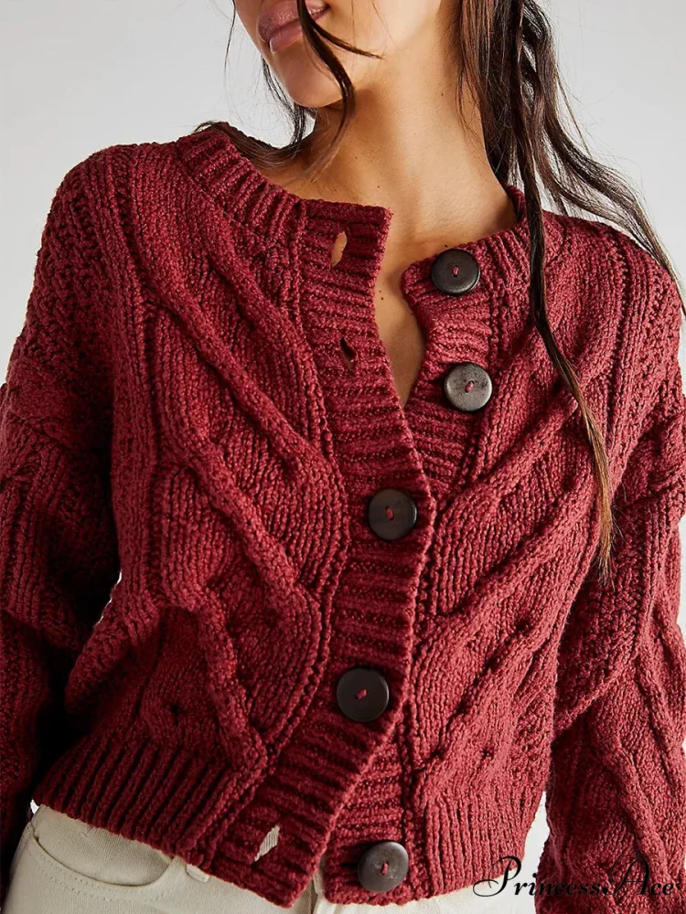 Shortened Cable Knit Button-Up Sweater - Image 8