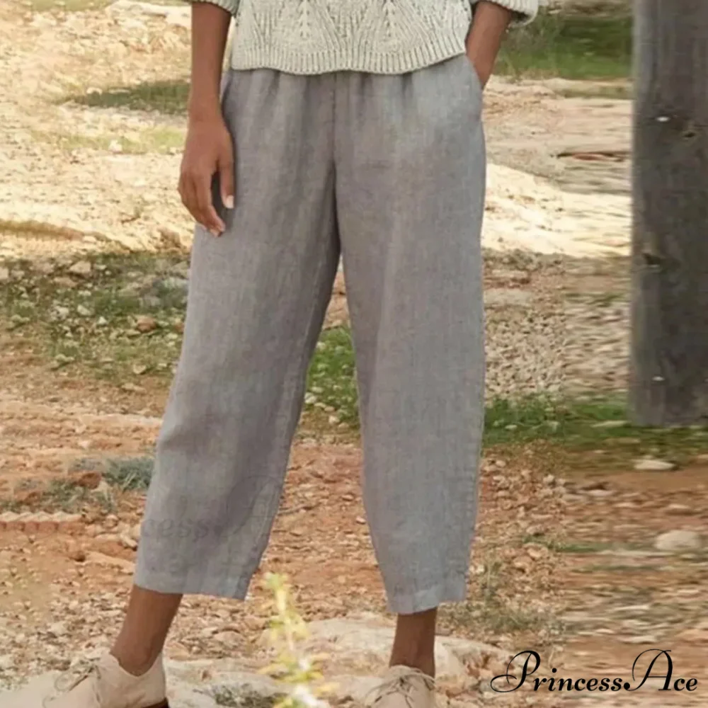 Shortened Slanted Pocket Stretchy Trousers - Image 2