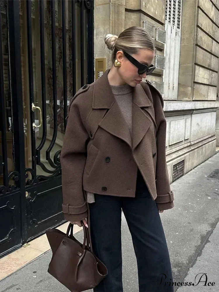 Shortened Strap Wool Blend Collar Overcoat - Image 2