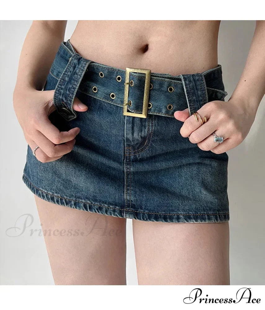 Shortened Worn-Out Navy Denim Skirt - Image 2