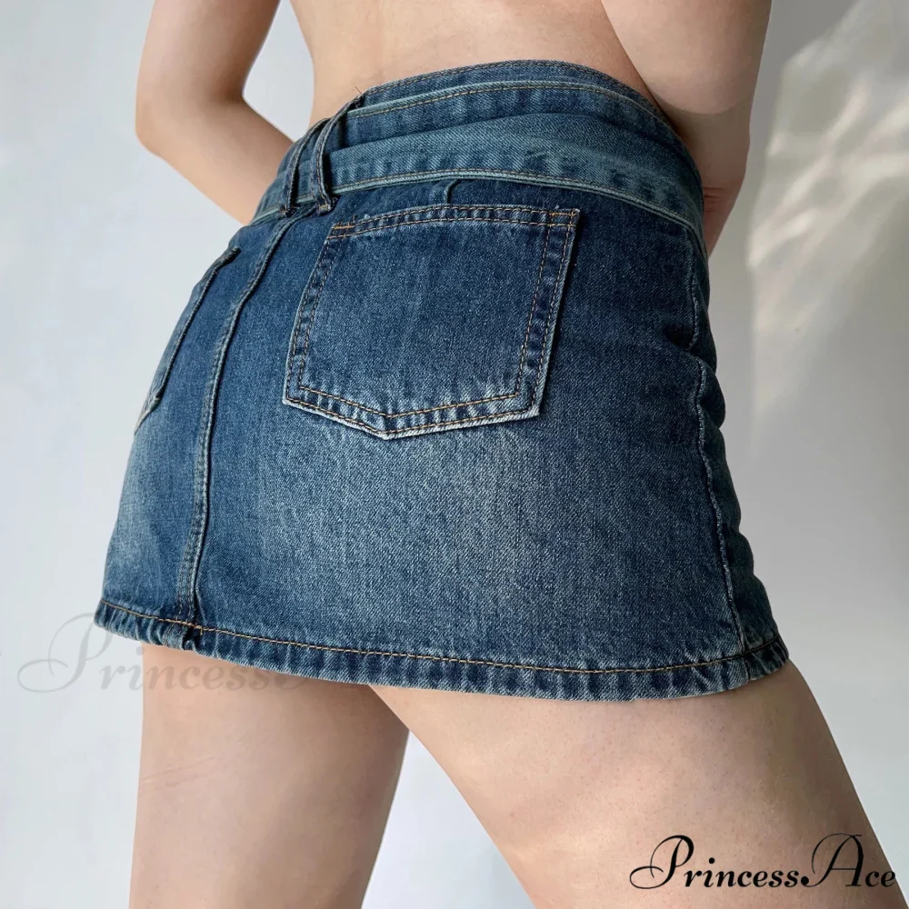 Shortened Worn-Out Navy Denim Skirt - Image 3