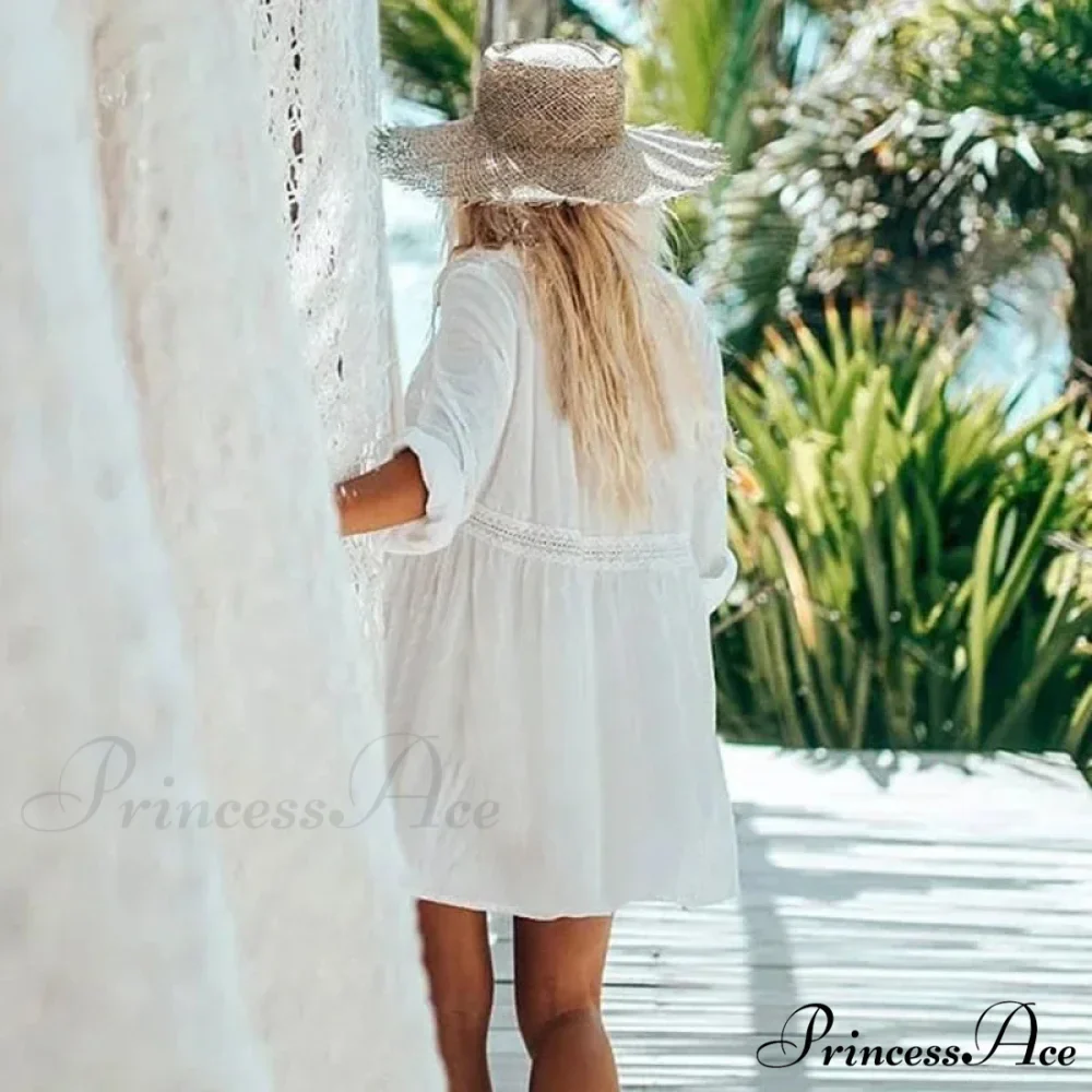 Silk Lace Baggy Bohemian Ivory Mini Dress - Image 3