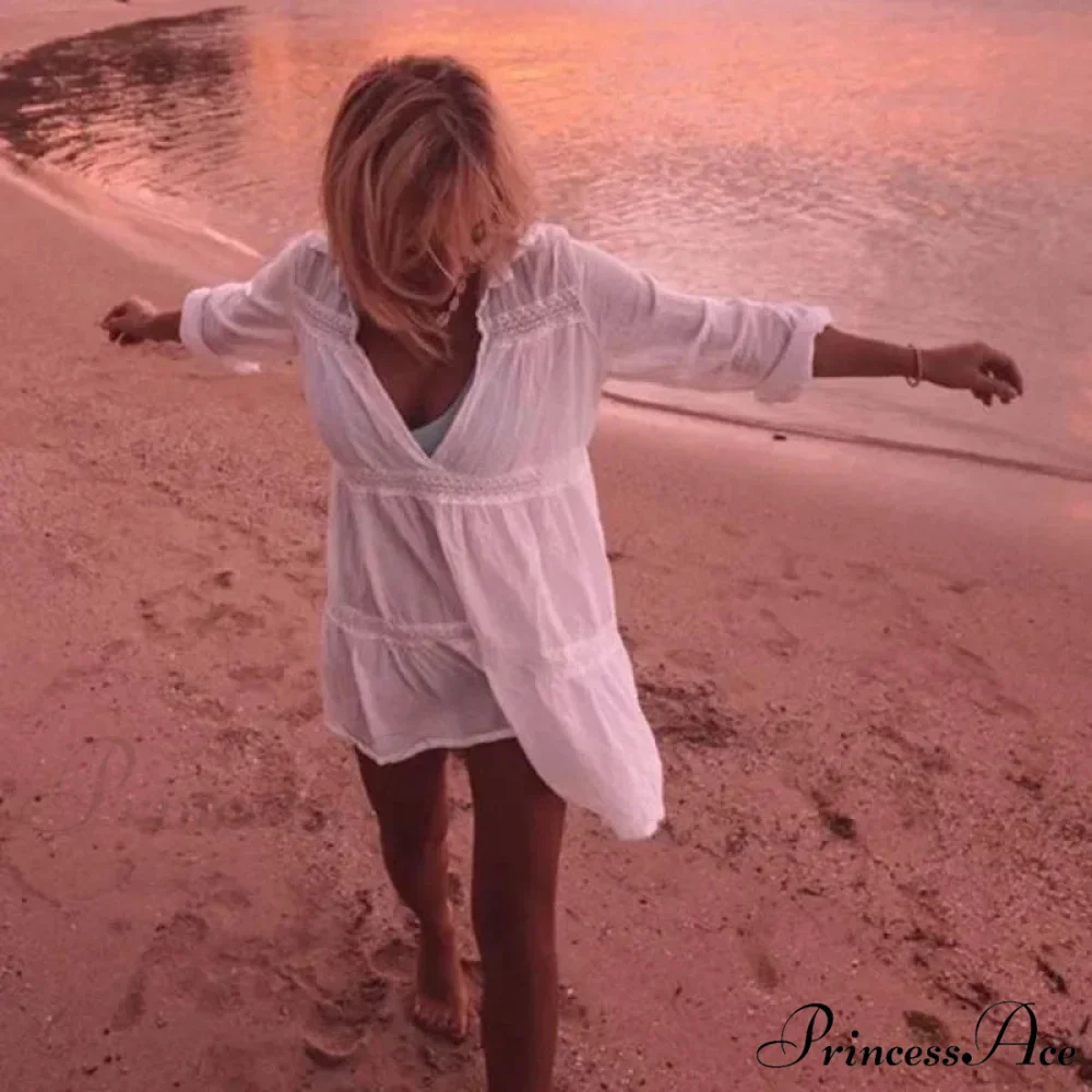 Silk Lace Baggy Bohemian Ivory Mini Dress - Image 4