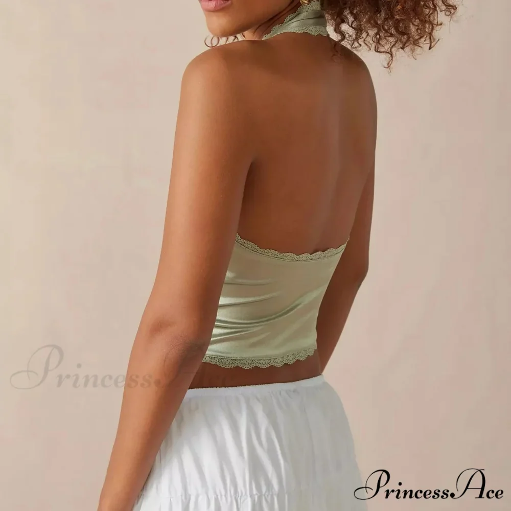 Silky Ribbon V-Neck Crop Top - Image 2
