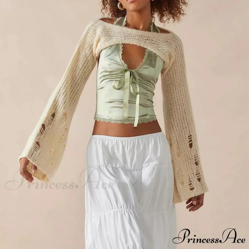 Silky Ribbon V-Neck Crop Top - Image 3