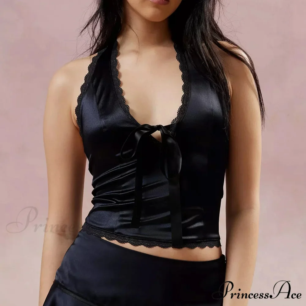 Silky Ribbon V-Neck Crop Top - Image 4