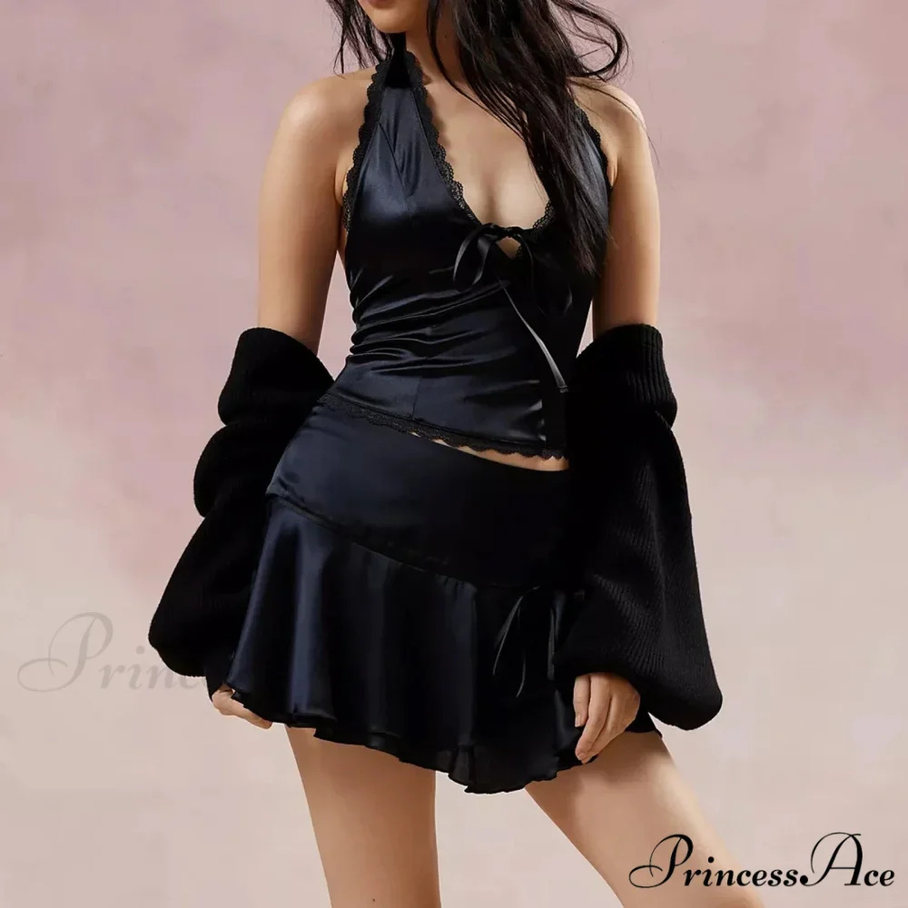 Silky Ribbon V-Neck Crop Top - Image 6