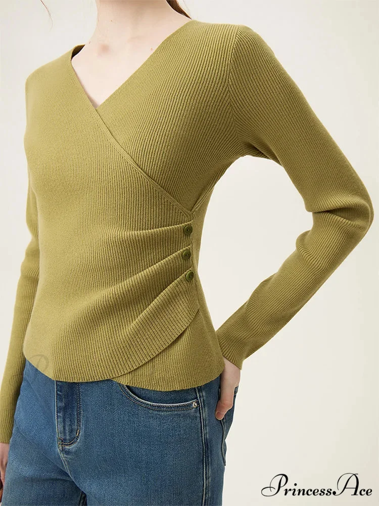 Simple V-neck Knit Lower Sweater - Image 5