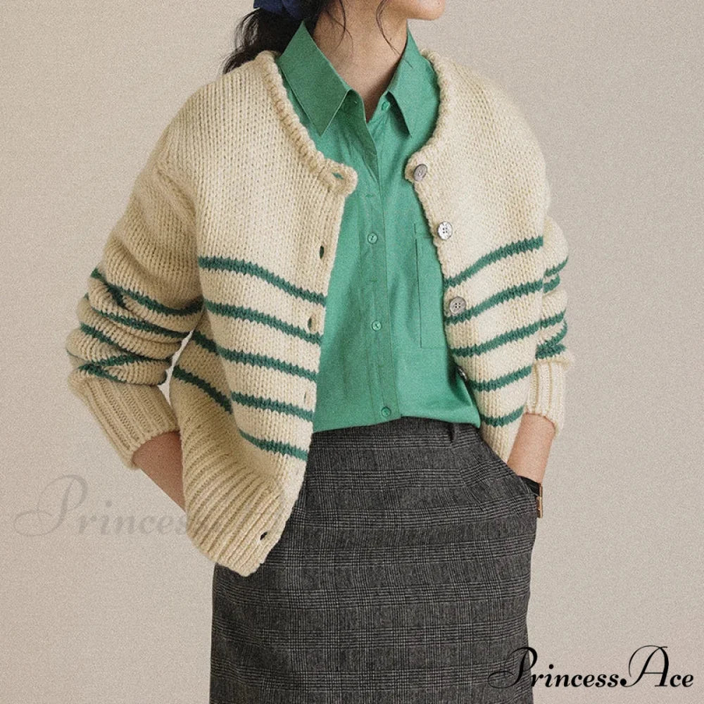 Single-breasted Banded Knitted Cardigan - Image 3