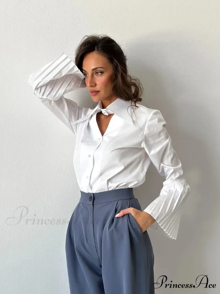 Single Breasted Frills Long Sleeve Blouse - Image 2