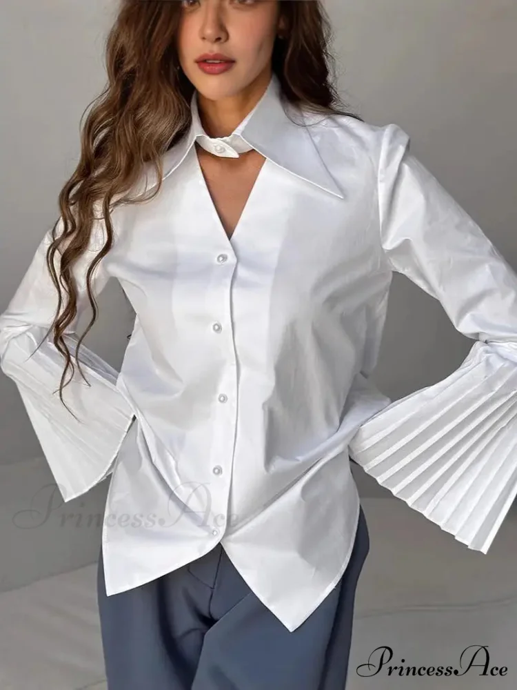 Single Breasted Frills Long Sleeve Blouse - Image 7
