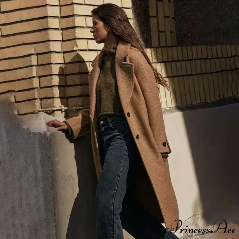 Single-Breasted Informal Woolen Overcoat - Image 2