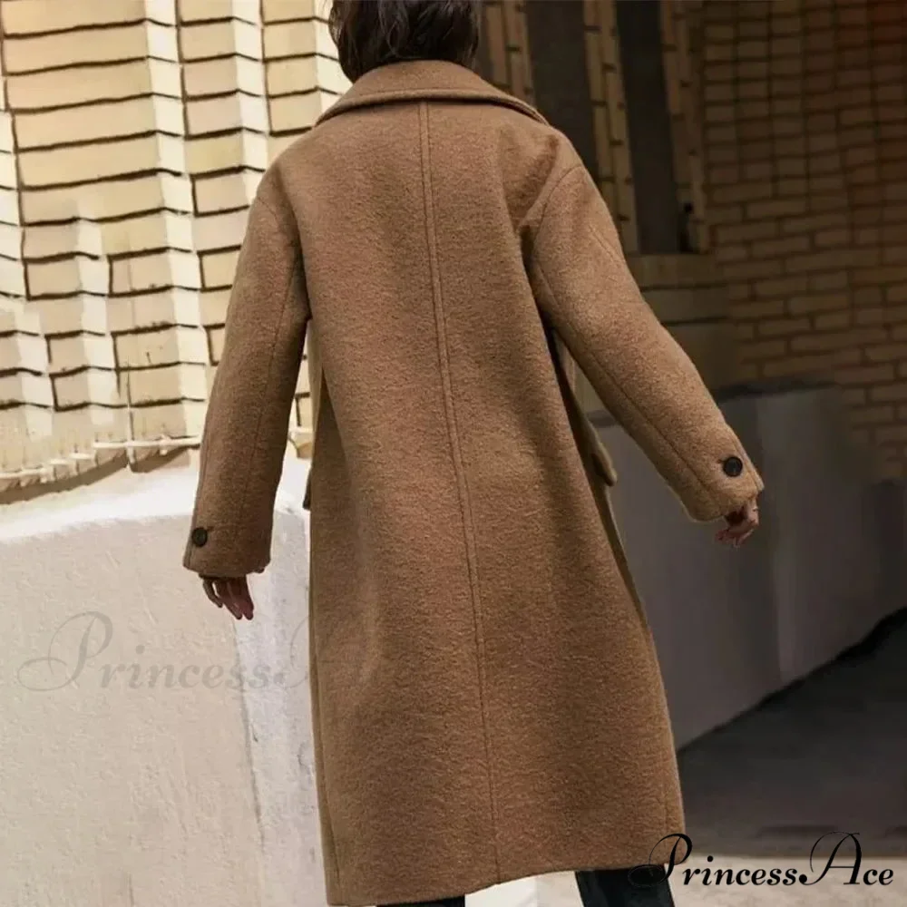 Single-Breasted Informal Woolen Overcoat - Image 3