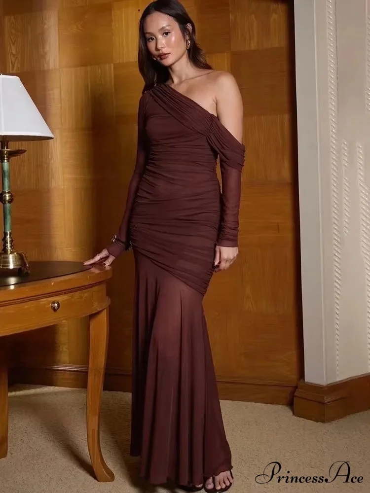 Single Shoulder Net Maxi Holiday Dress - Image 5