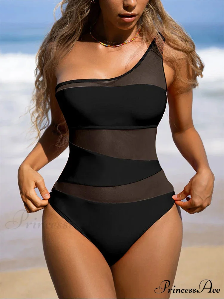 Single Shoulder Net Monokini Swimsuit Single Piece - Image 4
