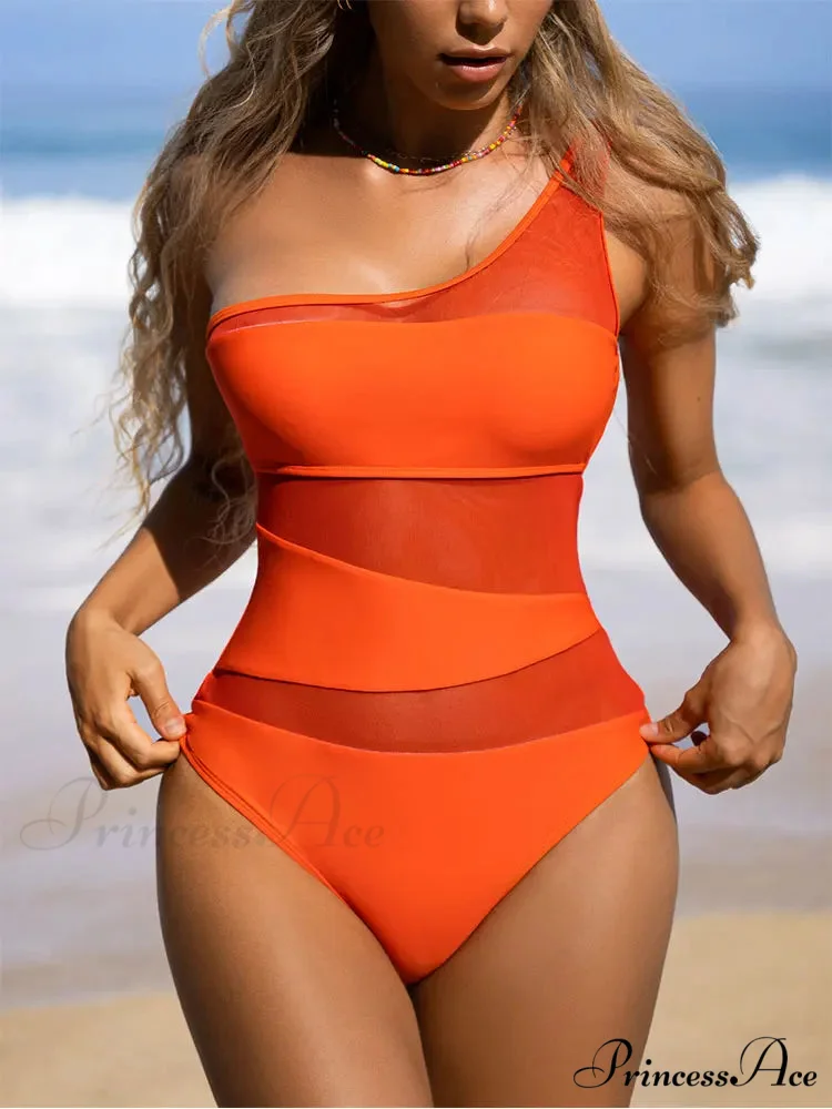 Single Shoulder Net Monokini Swimsuit Single Piece - Image 6