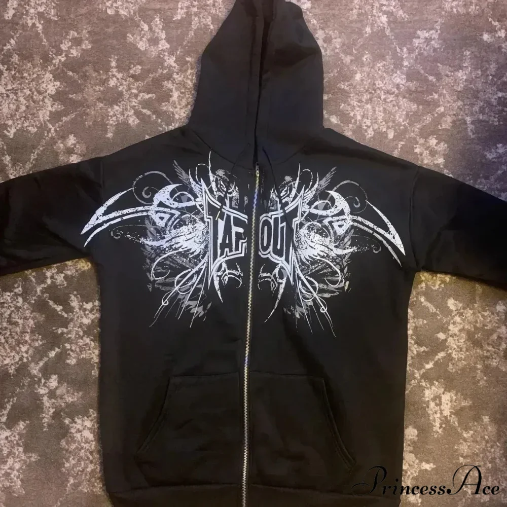 Skeleton Illustration Zipper Hooded Sweatshirt - Image 2