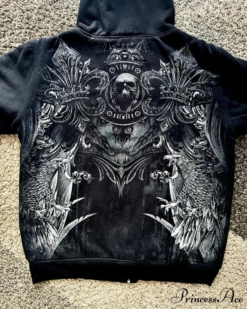 Skull Pattern Zipper Informal Hoodie - Image 2