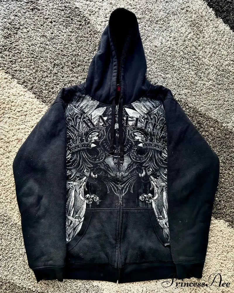 Skull Pattern Zipper Informal Hoodie - Image 3