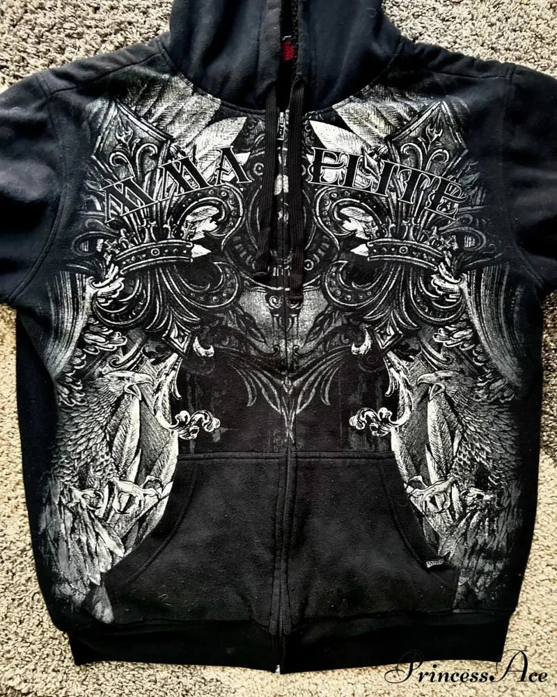 Skull Pattern Zipper Informal Hoodie - Image 4