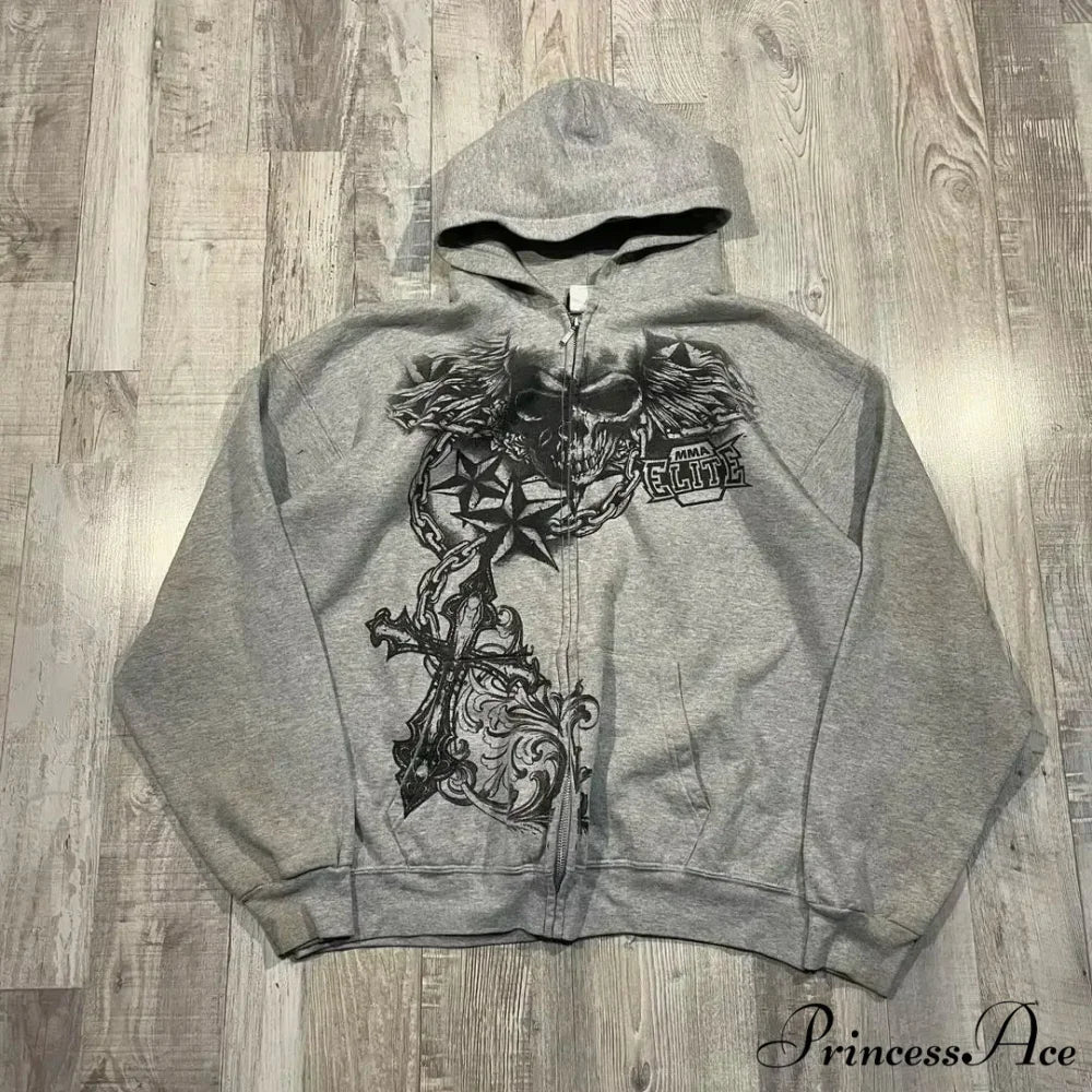 Skull Pattern Zipper Informal Hoodie - Image 5