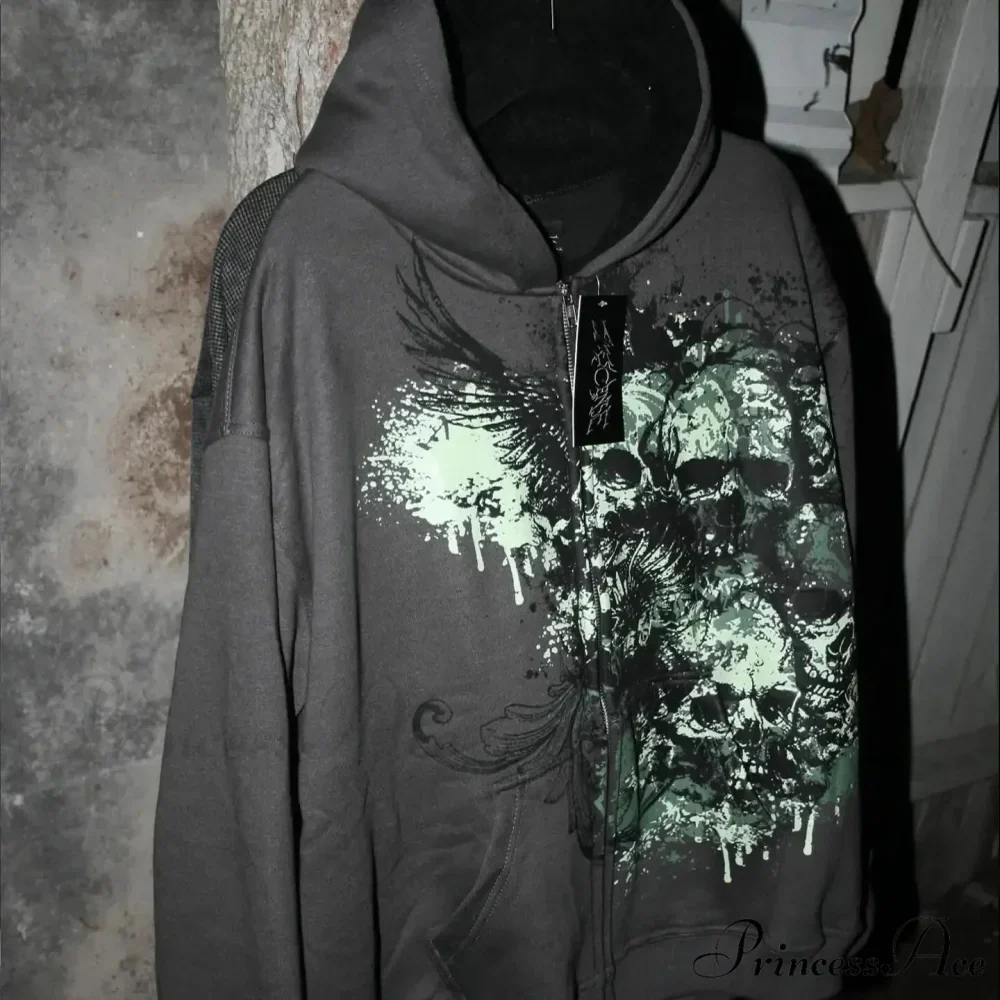 Skull Pattern Zipper Informal Hoodie - Image 7