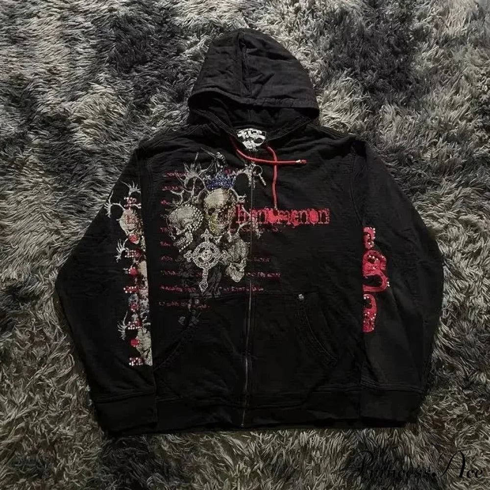 Skull Pattern Zipper Informal Hoodie - Image 8