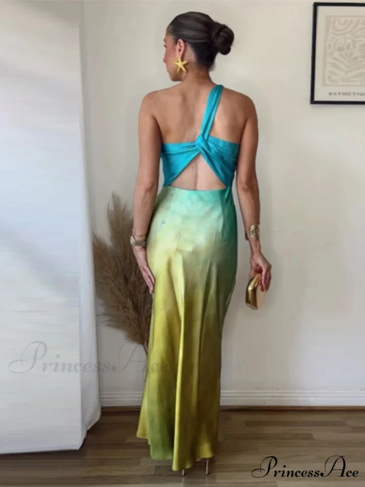 Slanting Collar Fading Holiday Dress - Image 2