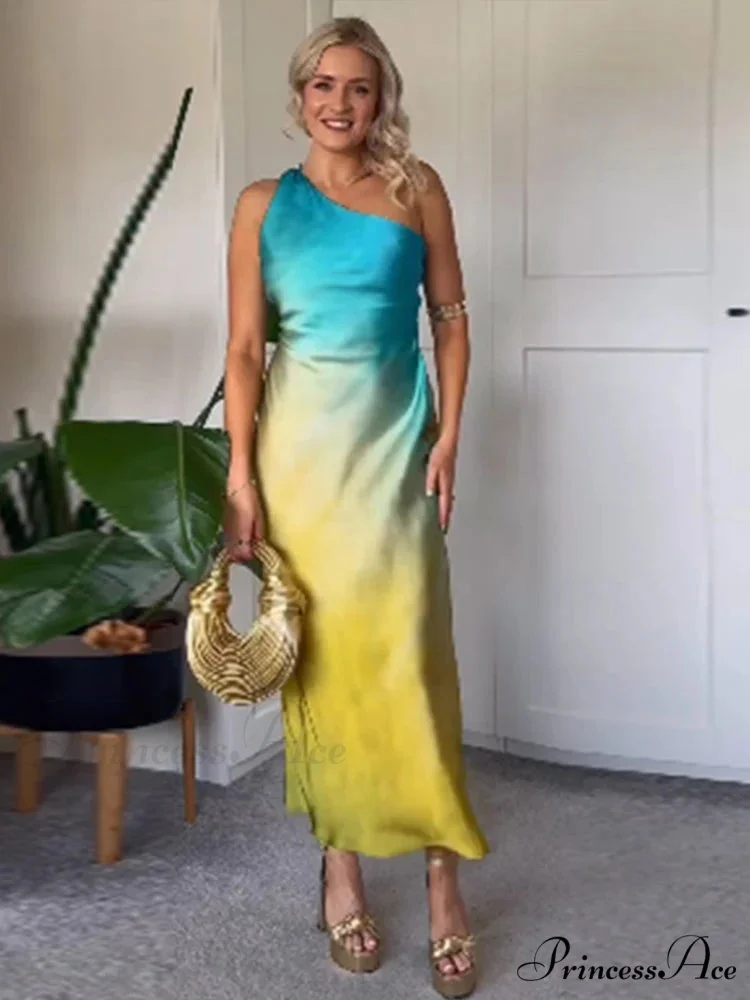 Slanting Collar Fading Holiday Dress - Image 3