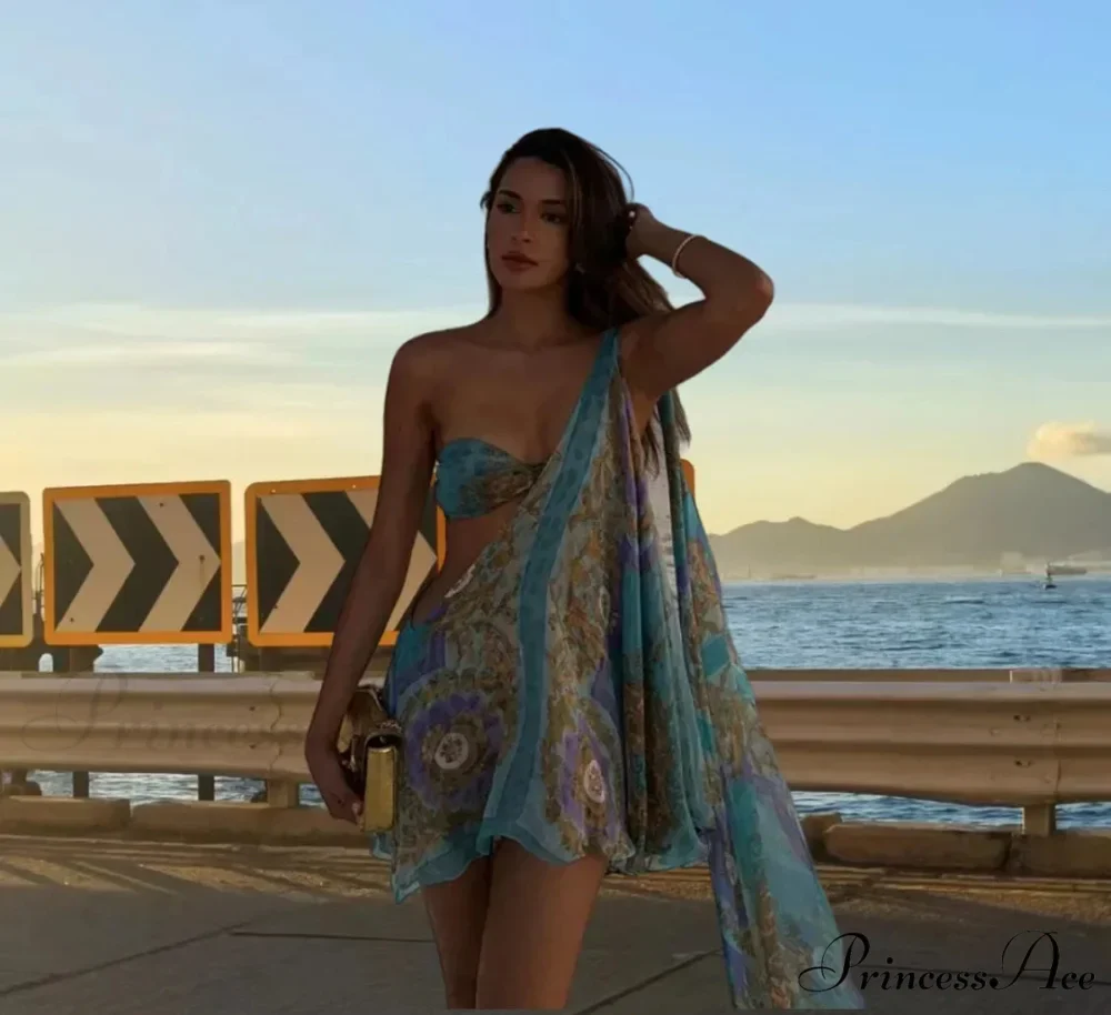 Slanting Shoulder Net Mini Dress - Image 3