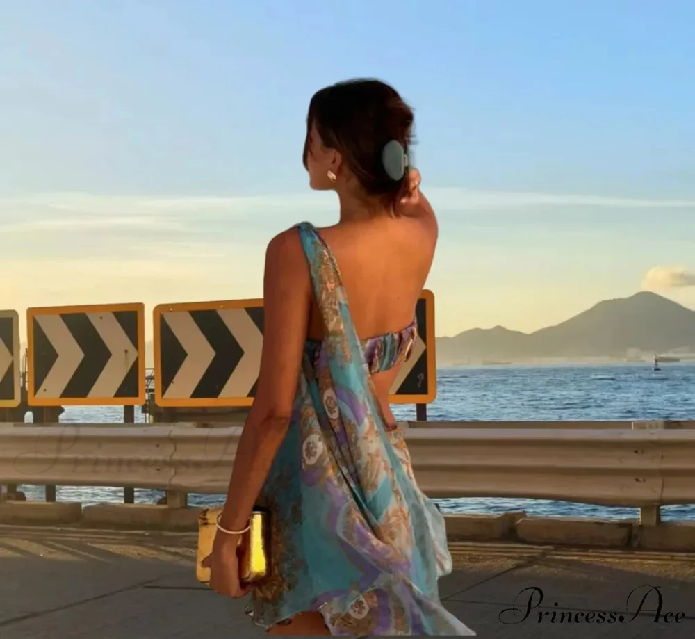 Slanting Shoulder Net Mini Dress - Image 4