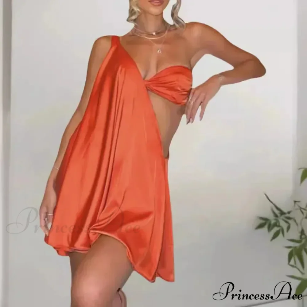 Slanting Shoulder Net Mini Dress - Image 5