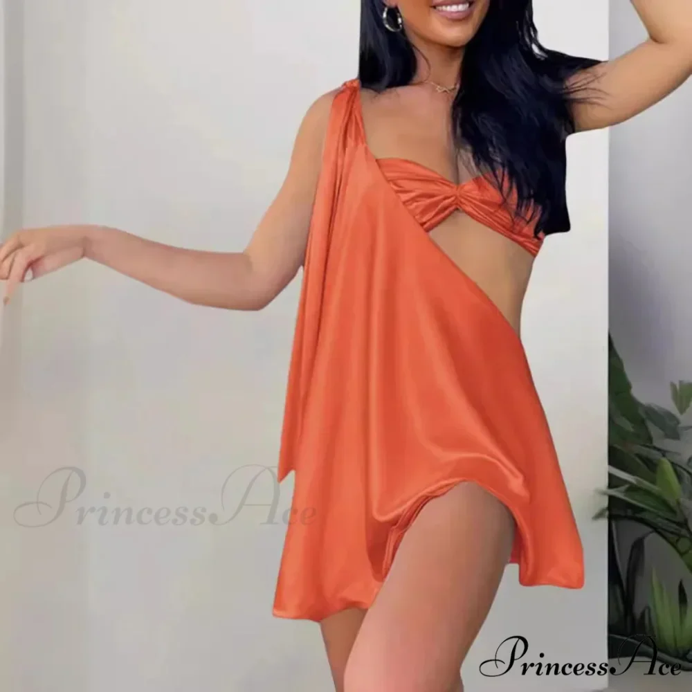 Slanting Shoulder Net Mini Dress - Image 6