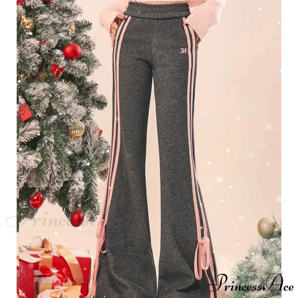 Sleek Informal Grey Athletic Flared Trousers - Image 2
