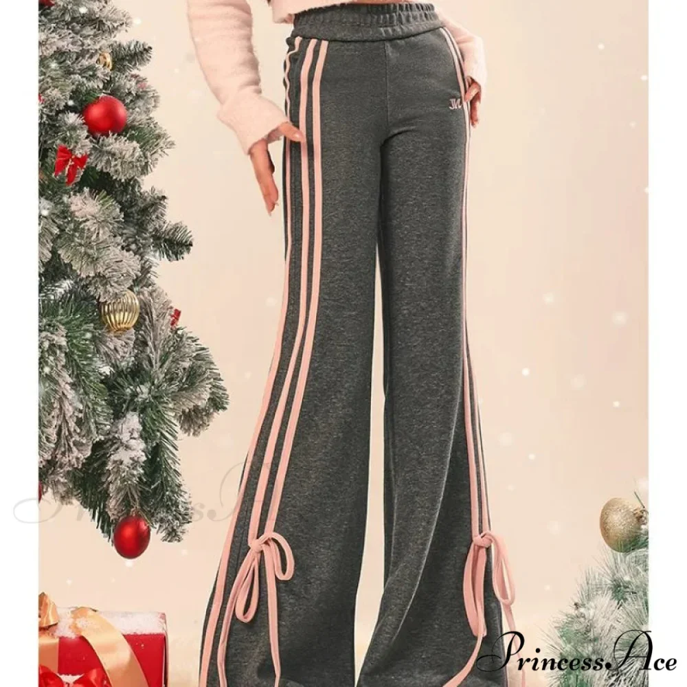 Sleek Informal Grey Athletic Flared Trousers - Image 3